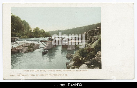 Diga di stato e bloccare, Saranac River, Adirondack Mts., N. Y. Foto Stock