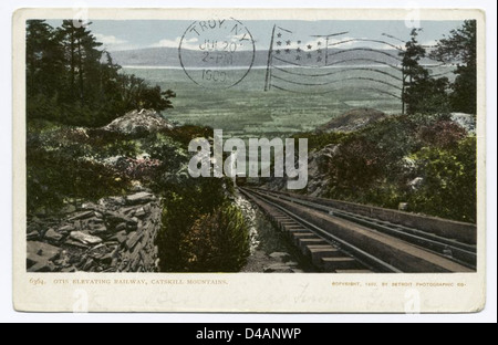 Questa immagine da cartolina del 1902 mostra la Otis Elevating Railway, una funivia nelle Catskill Mountains di New York, che mostra la tecnologia di trasporto dei primi anni del XX secolo. Foto Stock