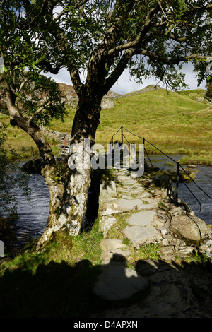 Slater Bridge,packhorse tipico ponte che attraversa il fiume Brathay, Little Langdale valley,il Lake District,l'Inghilterra,36MPX,Hi-res Foto Stock