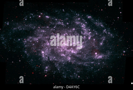 La Galassia del Triangolo, parte del gruppo locale di galassie, è osservata accanto alla Galassia di Andromeda. Queste galassie ospitano un gran numero di stelle e strutture molecolari, contribuendo alla nostra comprensione della formazione e dell'evoluzione galattica. Foto Stock