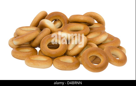 Gli anelli di pane isolati su sfondo bianco Foto Stock