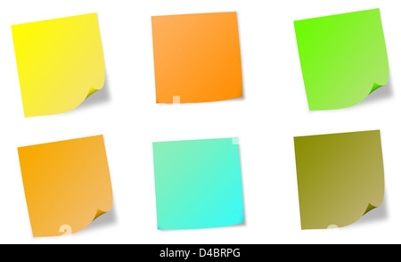 Adesivo colorato note isolati su sfondo bianco Foto Stock