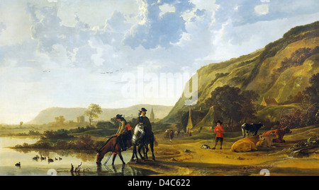 Aelbert Cuyp, paesaggio fluviale con piloti 1653-1657 Olio su tela. Rijksmuseum Amsterdam Foto Stock