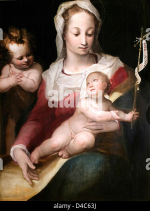 Alessandro Casolani, la Madonna con il bambino e il giovane San Giovanni. circa 1570-1590 Olio su legno. Fondazione Musei Senesi, Siena, Italia Foto Stock
