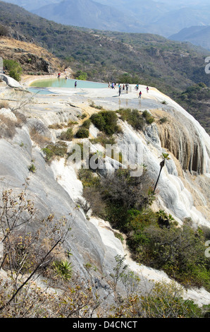 Le sorgenti minerali di Hierve el Agua hanno formato 'cascate pietrificate' sulla scogliera. Foto Stock