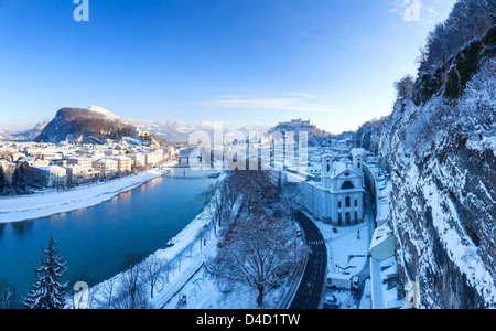 Vista da Moenchsberg al quartiere Muelln, Salisburgo, Austria Foto Stock