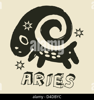 Oroscopo archaistic, disegnati a mano il segno dello zodiaco Ariete Foto Stock