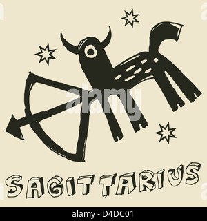 Oroscopo archaistic, disegnati a mano il segno dello zodiaco Sagittario Foto Stock