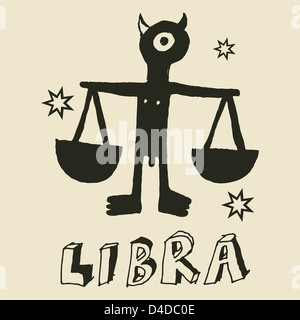 Oroscopo archaistic, disegnati a mano il segno dello zodiaco Libra Foto Stock