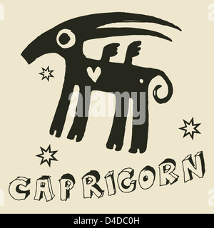 Oroscopo archaistic, disegnati a mano il segno dello zodiaco Capricorno Foto Stock