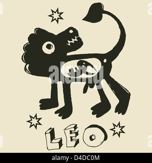 Oroscopo archaistic, disegnati a mano il segno dello zodiaco leone Foto Stock