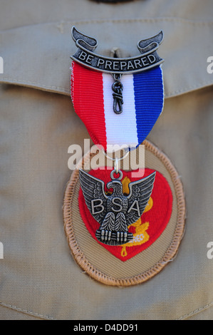Boy Scouts of America close up di un aquila Scout con Eagle Pin Foto Stock