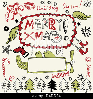 Scribble natale, funny scarabocchia disegnati a mano gli elementi di design Foto Stock