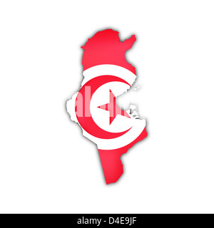 Mappa di Tunisia con bandiera ombra e Foto Stock