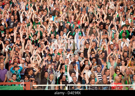 Muenster, Germania, soccer fans celebrano il loro team Preussen Muenster Foto Stock