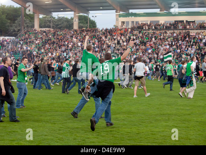 Muenster, Germania, soccer fans celebrano il loro team Preussen Muenster Foto Stock