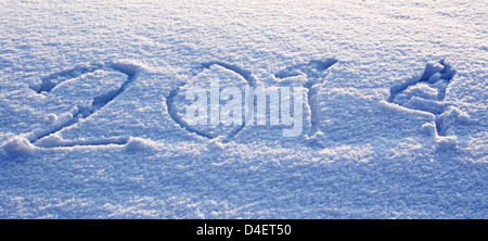Iscrizione su neve - 2014, duemila quattordici Foto Stock