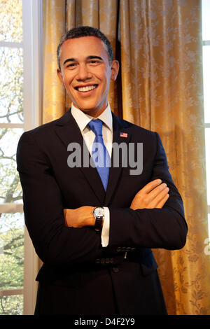 Tokyo, Giappone. 13 marzo 2013. La cera la figura di Barak Obama, il 44th Presidente del Regno Statesis, visualizzato durante un briefing con la stampa organizzato per l'apertura del Museo delle cere di Madame Tussauds Tokyo museo della cera in Odaiba, presso Tokyo, 13 marzo 2013. Il Madame Tussauds di Tokyo, che è la quattordicesima filiale permanente del mondo famoso British Wax Museum, sarà aperto al pubblico il 15 marzo 2013. Nonché celebrità internazionali e le royalty il museo giapponese offre anche locali di star del calcio Kazuyoshi Miura. Credito: Aflo Co. Ltd. / Alamy Live News Foto Stock