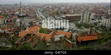Vista su Prizren, Kosovo, 03 aprile 2008. Foto: Matthias Schrader Foto Stock