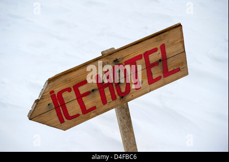 Dipinto a mano per firmare il Hotel di ghiaccio a Balea Lac, Romania Foto Stock