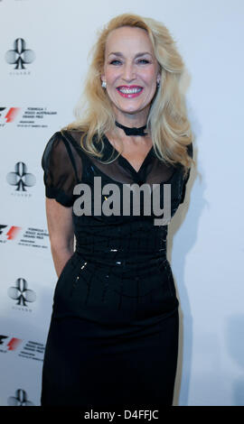 Jerry Hall presso il Club 23 Grand Prix partito, Melbourne, Australia. Marzo 13, 2013. Foto Stock