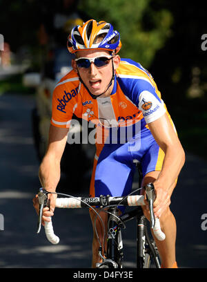 Olandese Mollema Bauke del Team cicli di Rabobank il Tour in Germania il primo stadio da Kitzbuehel a Hochfuegen, Austria, 30 agosto 2008. Questo anno il Giro di Germania conduce la 1,408.6 chilometri in otto tappe da Kitzbuehel Austria a Bremen, Germania. Foto: Gero Breloer Foto Stock