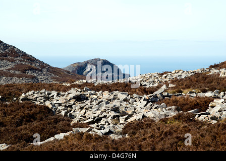 Età del ferro case, tre'r Ceiri, Hill Fort, Yr Eifl montagne, Lleyn Peninsula, Gwynedd, il Galles del Nord. Foto Stock