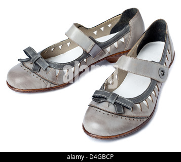 Scarpe femmina senza tallone su sfondo bianco Foto Stock