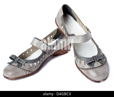 Scarpe femmina senza tallone su sfondo bianco Foto Stock