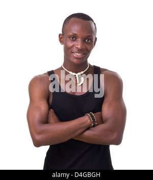 Bel uomo nero con atteggiamento allegro Foto Stock