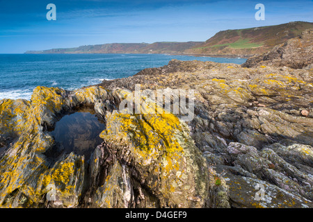 Il mare lungo la costa sud occidentale il percorso al punto di partenza vicino Torcross, South Devon, Inghilterra, Regno Unito, Europa. Foto Stock