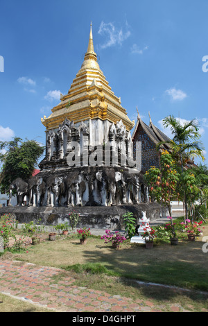 L'elefante Chedi a Wat Chiang Man, Chiang Mai, Thailandia Foto Stock