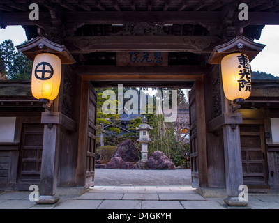 Giapponese lanterne di carta in un tempio in un parco l'inverno Foto stock  - Alamy