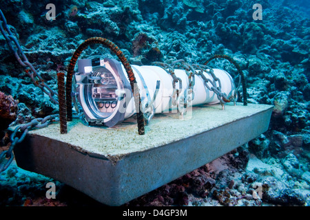 Una registrazione audio dispositivo dall'Università delle Hawaii ancorato su un reef off la Big Island delle Hawaii. Foto Stock