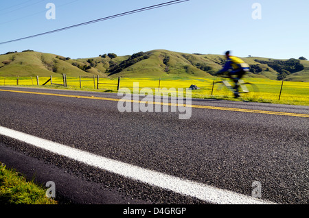 Ciclista su una strada rurale Foto Stock