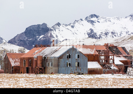 La norvegese abbandonata la stazione baleniera di Stromness Bay, Georgia del Sud e Oceano atlantico, regioni polari Foto Stock