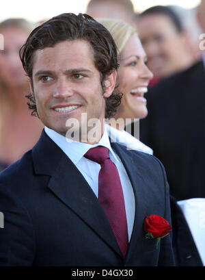 Il principe Carlo Filippo di Svezia è raffigurato mentre celebriamo il 31° compleanno di sua sorella la principessa ereditaria Victoria presso il centro sportivo di Borgholm, Svezia, 14 luglio 2008. Foto: Albert Nieboer (Attenzione: PAESI BASSI fuori!) Foto Stock