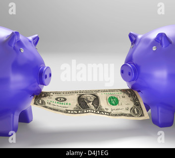 Piggybanks mangiare denaro mostrando la consulenza finanziaria o di risparmio bancario Foto Stock