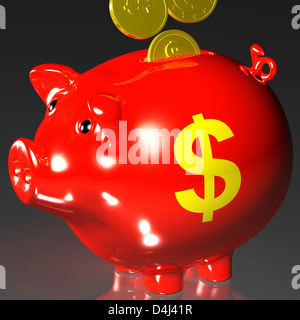 Monete di entrare Piggybank mostra American ricavi e investimenti Foto Stock