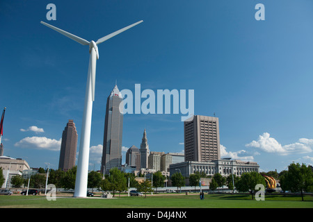 TURBINE EOLICHE GREAT LAKES, CENTRO SCIENTIFICO NEL CENTRO DI CLEVELAND, OHIO USA Foto Stock