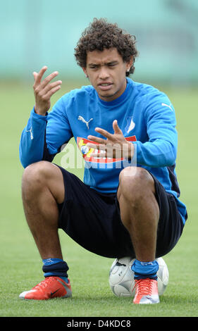 Bundesliga tedesca club TSG Hoffenheim?s Carlos Eduardo gesti durante un allenamento in Hoffenheim, Germania, 07 luglio 2009. Foto: RONALD WITTEK Foto Stock