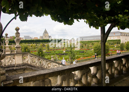 Giardini formali e Chateau de Villandry, Indre-et-Loire, Francia Foto Stock