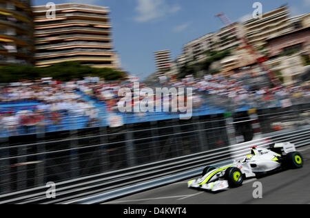 British driver di Formula Uno Jenson Button della Brawn GP durante le qualifiche a Monte Carlo, Monaco, 23 maggio 2009. Pulsante porterà la pole position per il Gran Premio di Formula Uno di Monaco il 24 maggio 2009. Foto: Frank può Foto Stock