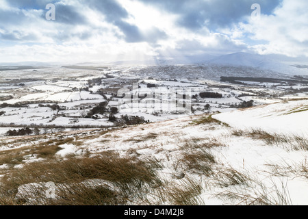 Threlkeld dal comune sotto le scale è caduto su un giorno inverni nel distretto del lago. Foto Stock