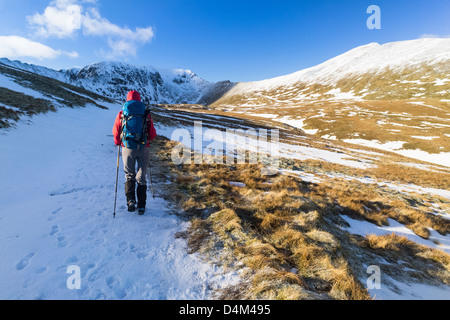 Un escursionista a piedi verso Helvellyn nel distretto del Lago Foto Stock