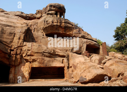 Grotte di roccia a udayagiri,bhubaneswar,l Orissa,l'india Foto Stock