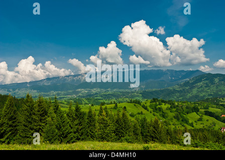 Paesaggio in Transilvania con Piatra Craiului Mountains Foto Stock