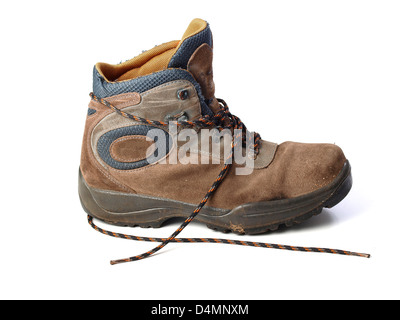 Un trekking boot isolati su sfondo bianco Foto Stock
