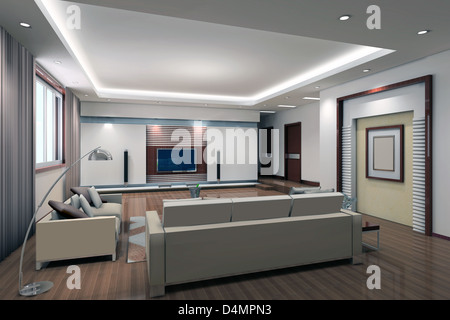 Moderno design interno del soggiorno. 3D render Foto Stock