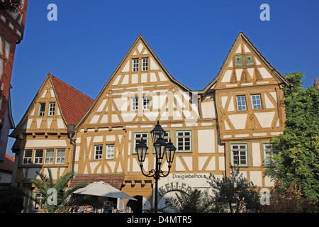 Germania, Baden-Württemberg, Besigheim, Dreigiebelhaus (tre case a capanna) Foto Stock